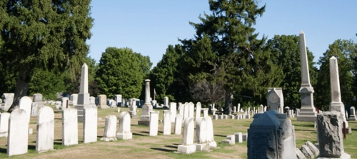 A view of Garland Cemetery's Section 3 from the 
						Maintenance Barn